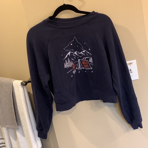 Wild Soul Cropped Navy Fleece Pullover Crewneck Sweatshirt Medium Montana Grap - Picture 7 of 12